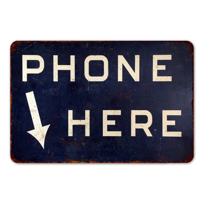 Phone Here Vintage Look Chic Distressed Metal Sign 108120020109