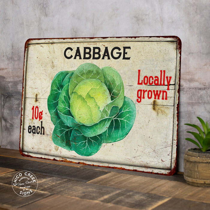 Fresh Cabbage Vintage Look Chic Distressed Metal Sign
