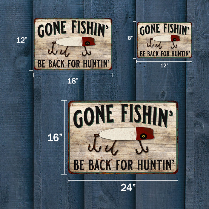 Gone Fishin' Back for Huntin' Vintage Look Chic Metal Sign