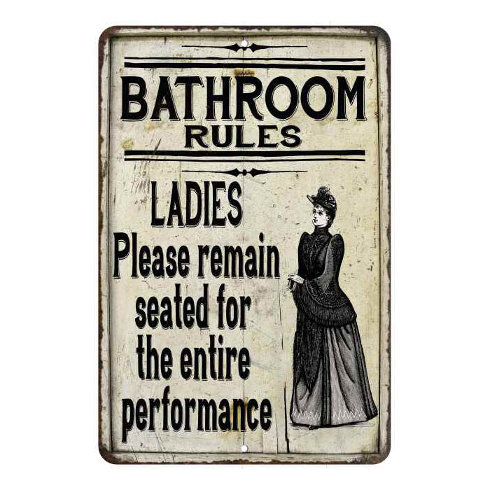 Ladies Bathroom Rules Vintage Look Chic Distressed 8x12108120020179