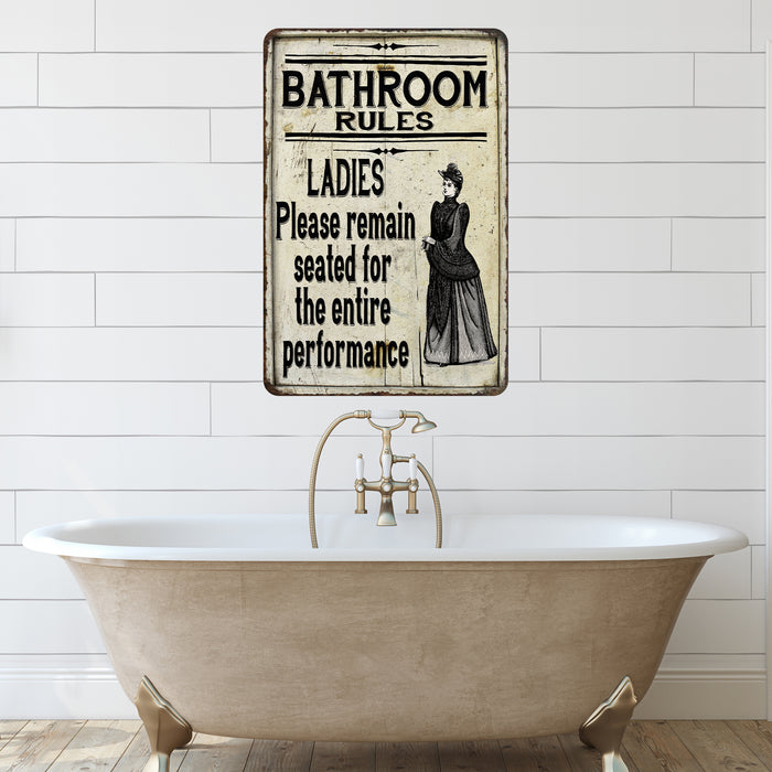 Ladies Bathroom Rules Vintage Look Chic Distressed 108120020179