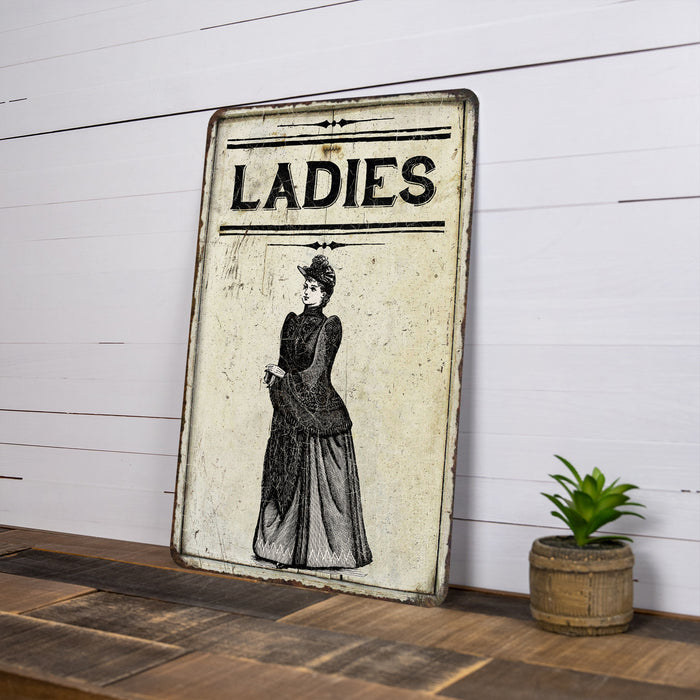 Ladies Restroom Sign Vintage Look Chic Distressed
