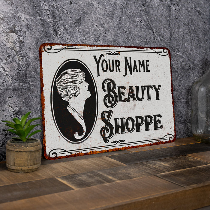 Personalized Beauty Shoppe Chic Sign Vintage Decor Wall Metal Sign 108120021001