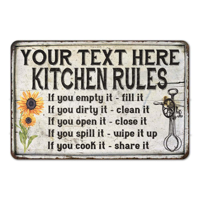 Personalized Kitchen Rules Chic Sign Vintage Decor Gift Metal Sign 108120032001