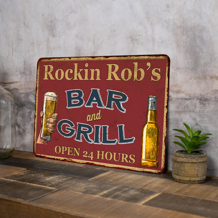 Personalized Red Bar and Grill Rustic Sign Decor Wall 108120045001