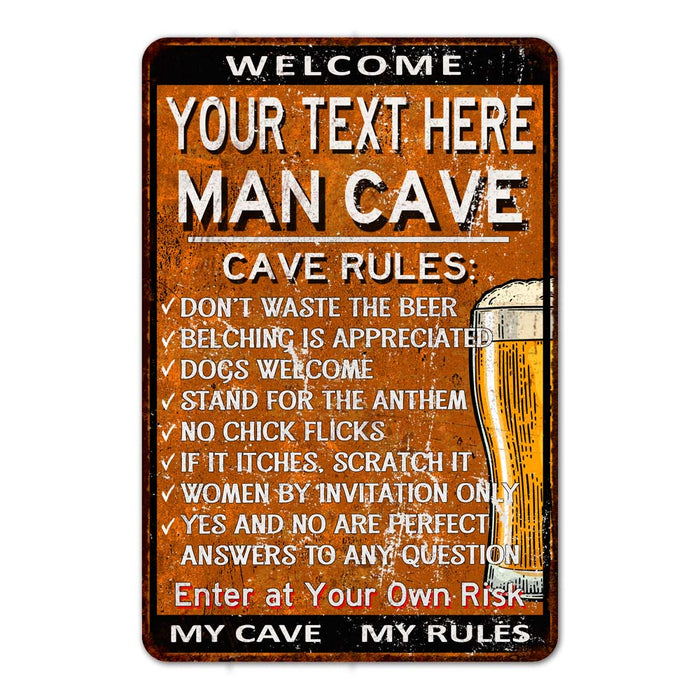 Personalized Man Cave Rules Rusty Sign Garage Decor Gift 108120051001
