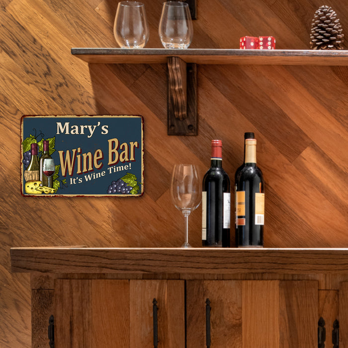 Personalized Blue Wine Bar Metal Wall Sign Home Decor 108120055001