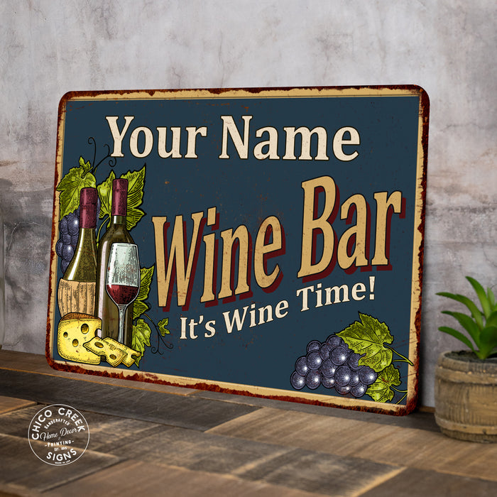 Personalized Blue Wine Bar Metal Wall Sign Home Decor 108120055001