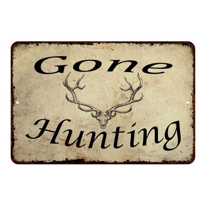 Gone Hunting Man Cave Fishing Hunting 8x12 Metal Sign 108120063005