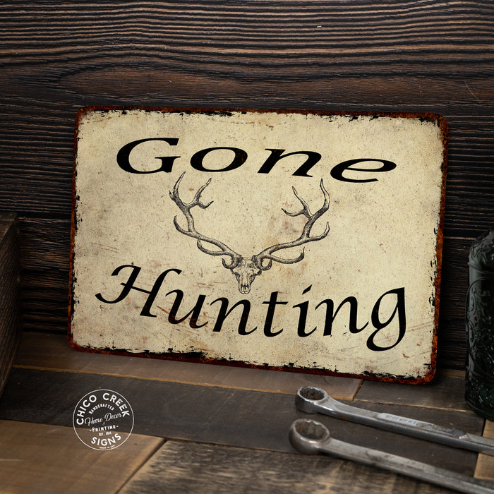 Gone Hunting Man Cave Fishing Hunting Metal Sign — Chico Creek Signs