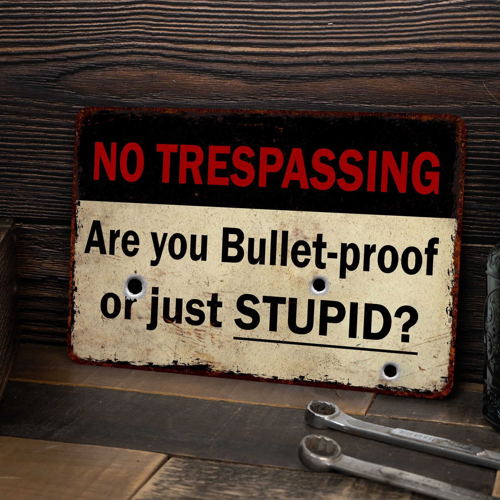 No Trespassing Metal Sign | Funny Bulletproof Warning — Chico Creek Signs