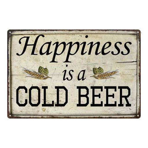 Happiness is a Cold Beer Bar Pub Funny Gift 8x12 Metal Sign 108120064002