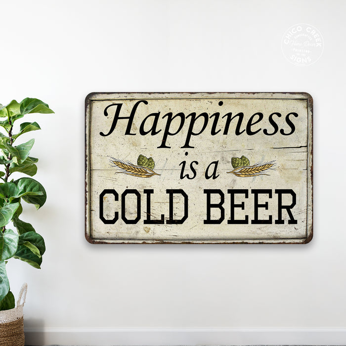 Happiness is a Cold Beer Bar Pub Funny Gift Metal Sign