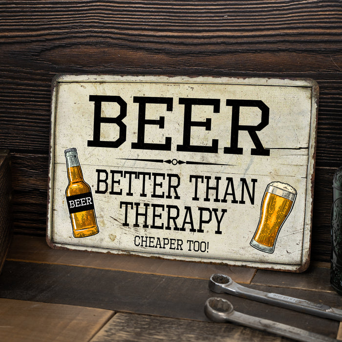 Beer, Better than Therapy Bar Pub Funny Gift 8x12 Metal Sign 108120064005