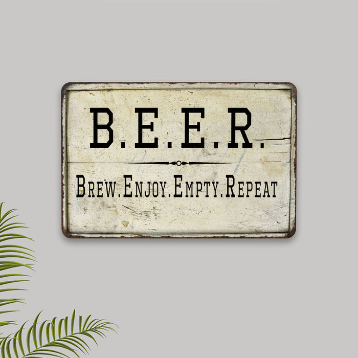 BEER Brew Enjoy Empty Repeat Bar Pub Funny Gift 8x12 Metal Sign