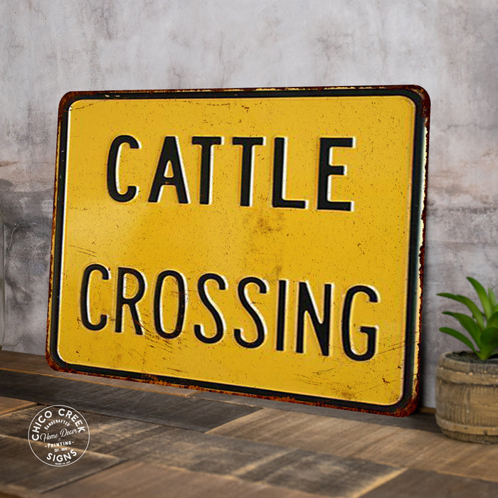 Cattle Crossing Sign Vintage Wall Decor Signs Art Decorations Tin Gift