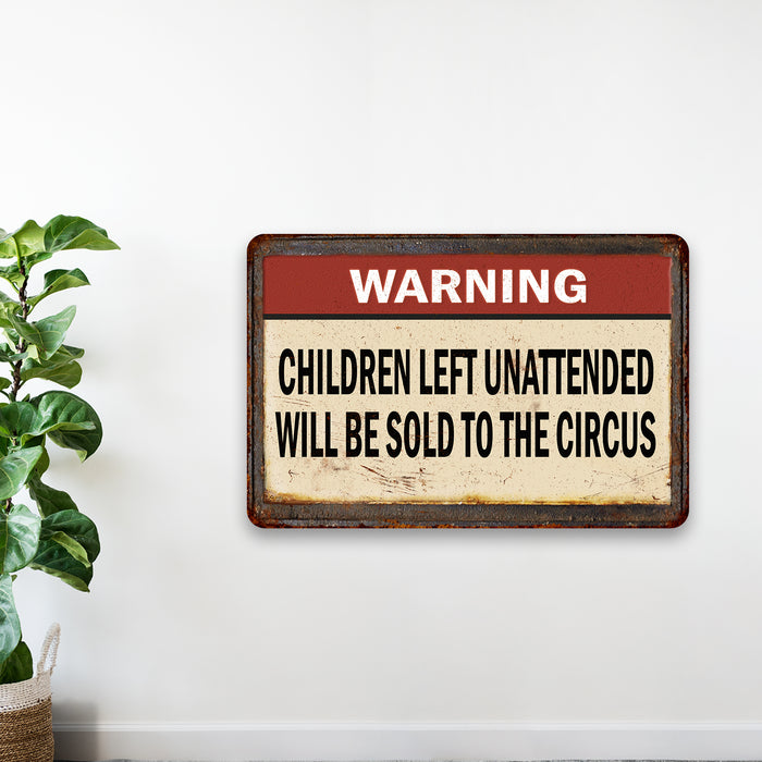 Children Let Unattended Funny Sign Vintage Wall Decor Signs Art Decorations Tin Gift