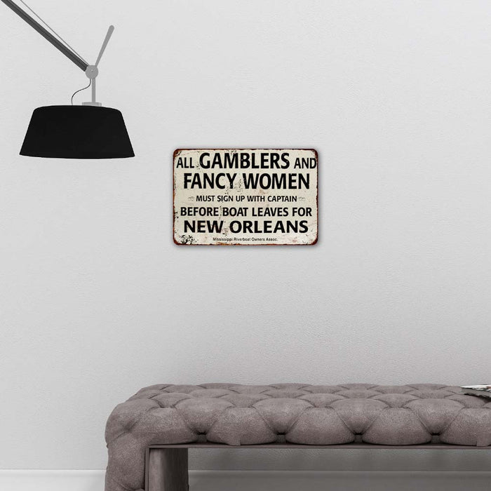 Gamblers & Fancy Women New Orleans Sign Vintage Wall Decor Signs Art Decorations Tin Gift