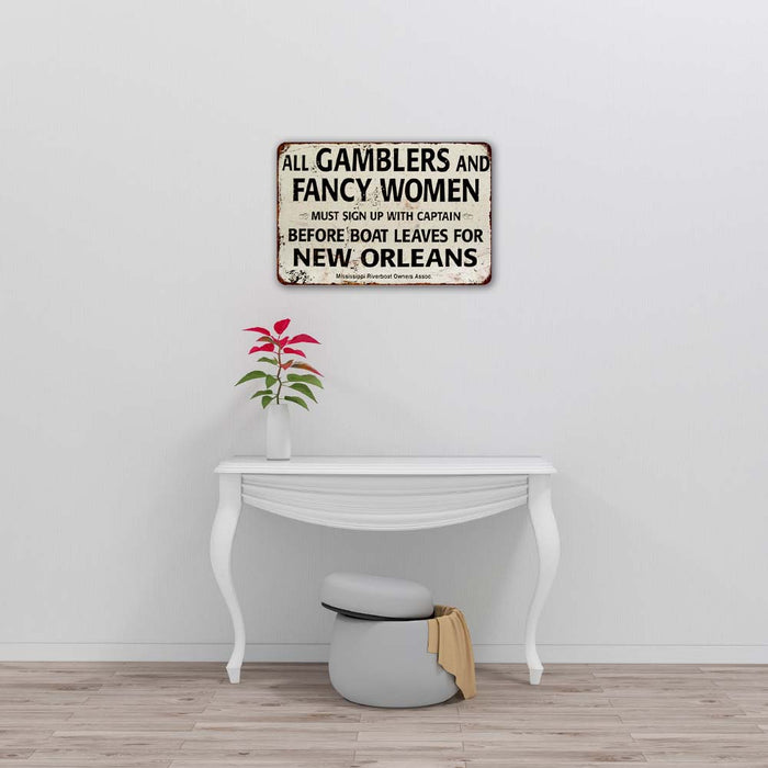 Gamblers & Fancy Women New Orleans Sign Vintage Wall Decor Signs Art Decorations Tin Gift