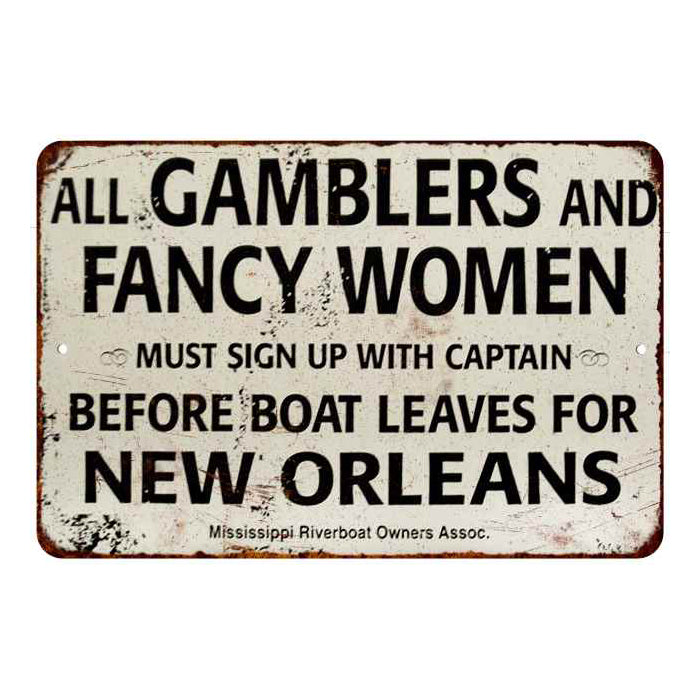 Gamblers & Fancy Women New Orleans Sign Vintage Wall Décor Signs Art Decorations Tin Gift 