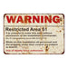 Warning Restricted Area Military Sign Vintage Wall Décor Signs Art Decorations Tin Gift 