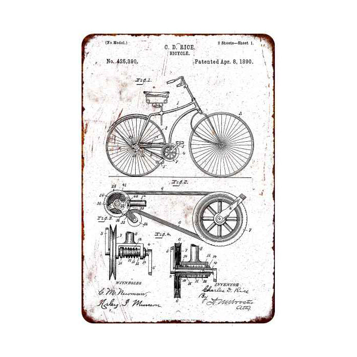 Bycicle Patent Bike Sign Vintage Wall Décor Signs Art Decorations Tin Gift 