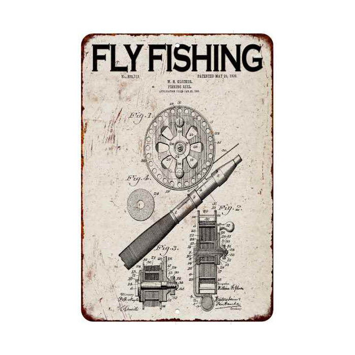 Fly Fishing Patent Sign Vintage Wall Decor Signs Art Decorations Tin G —  Chico Creek Signs