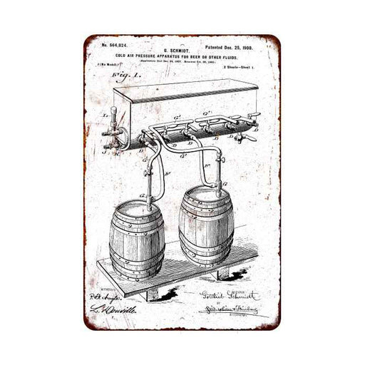 Beer Keg Tap Patent Sign Vintage Wall Décor Signs Art Decorations Tin Gift 