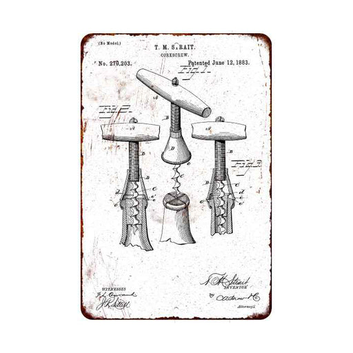 Wine Opener Patent Sign Vintage Wall Décor Signs Art Decorations Tin Gift 