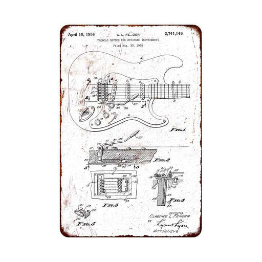 Fender Electric Guitar Patent Sign Vintage Wall Décor Signs Art Decorations Tin Gift 