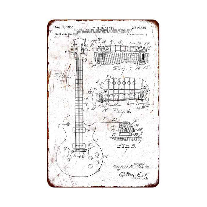 McCart Guitar Patent Sign Vintage Wall Décor Signs Art Decorations Tin Gift 