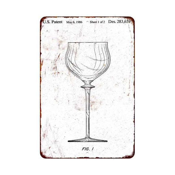 Wine Glass Patent Sign Vintage Wall Décor Signs Art Decorations Tin Gift 