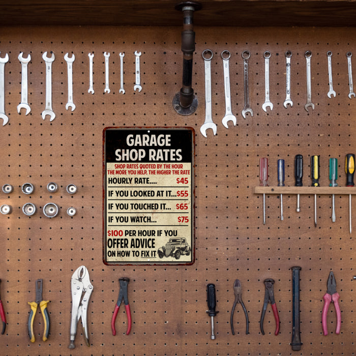Garage Shop Rates Vintage Metal Sign 108120068019