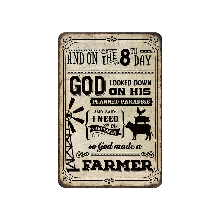 God Made a Farmer Sign Tan Farmhouse Barn God Home Decor Gift