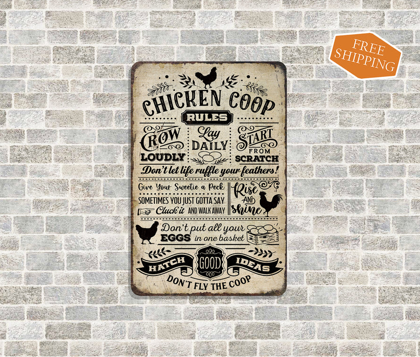 Chicken Coop Rules Sign Tan Farmhouse Barn Fresh Eggs Say Cluck It Home Decor Gift