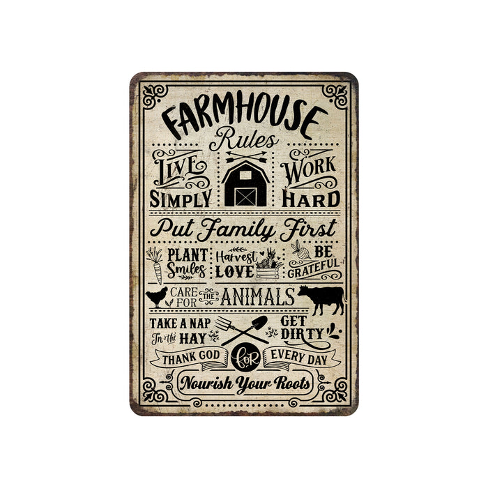 Farmhouse Rules Sign Tan Live Simply Work Hard Nourish Your Roots Home Decor