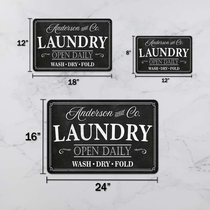 Personalized Laundry Open Daily Wash, Dry, Fold Farmhouse Metal Sign 108120083001