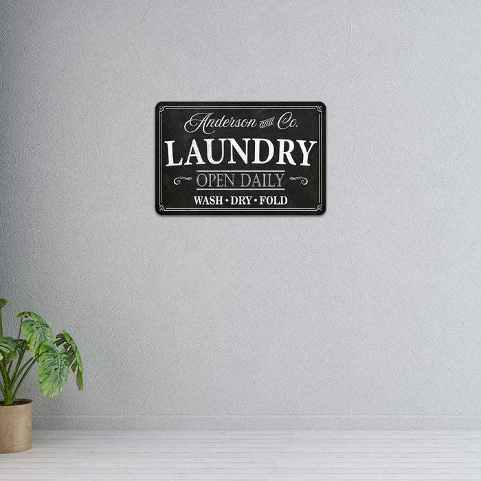 Personalized Laundry Open Daily Wash, Dry, Fold Farmhouse Metal Sign 108120083001
