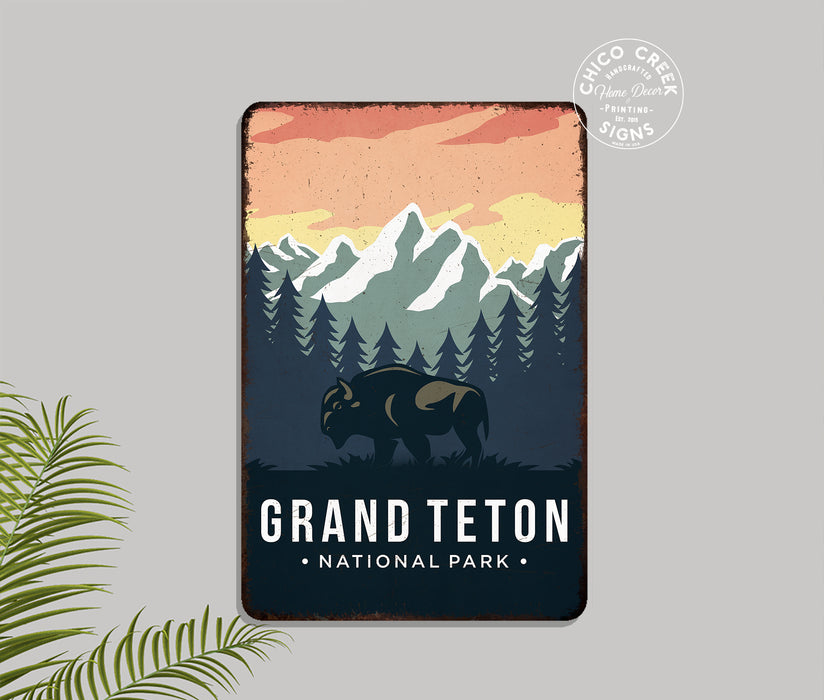 Grand Teton National Park Sign Rustic Looking Wall Decor Cabin Signs Wyoming
