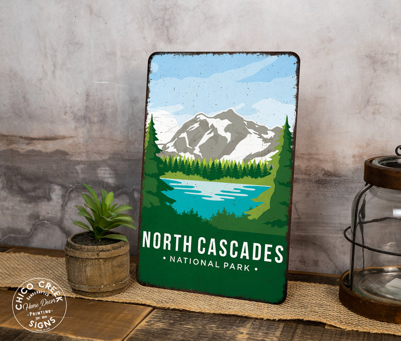 North Cascades National Park Sign Rustic Looking Wall Decor Cabin Decorative Signs Washington 108120086036