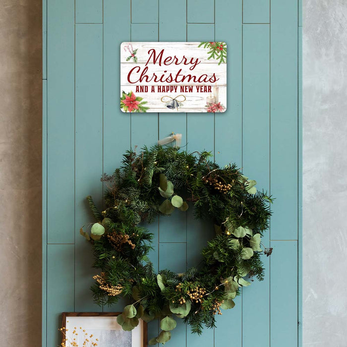 Merry Christmas And A Happy New Year Holiday Theme Christmas Winter Metal Sign 108120097004