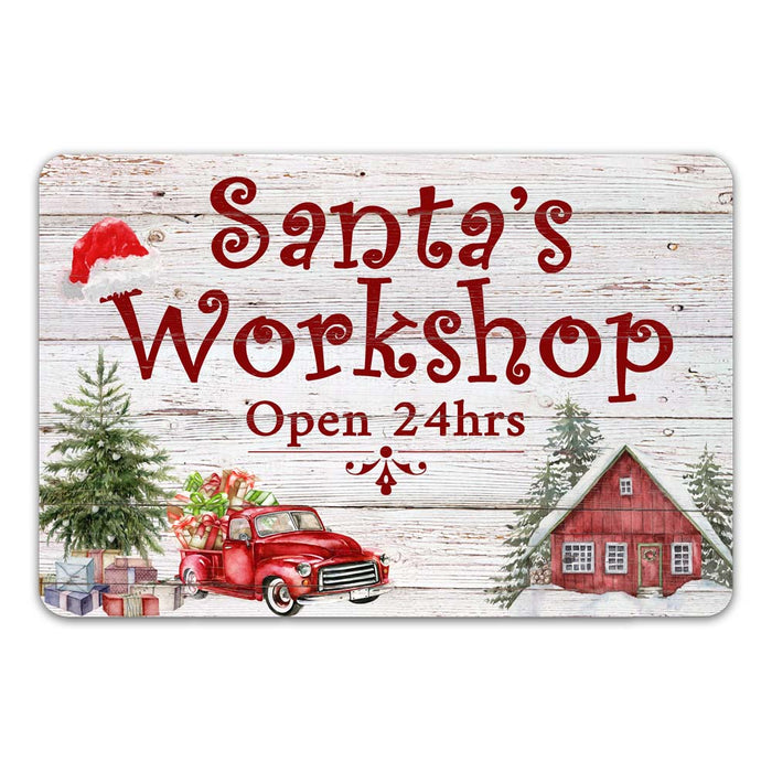 Santa's Workshop Open 24hrs Holiday Theme Christmas Winter Metal Sign 108120097005