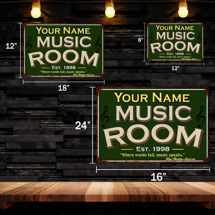 Personalized Music Room Green Metal Sign 108120107001