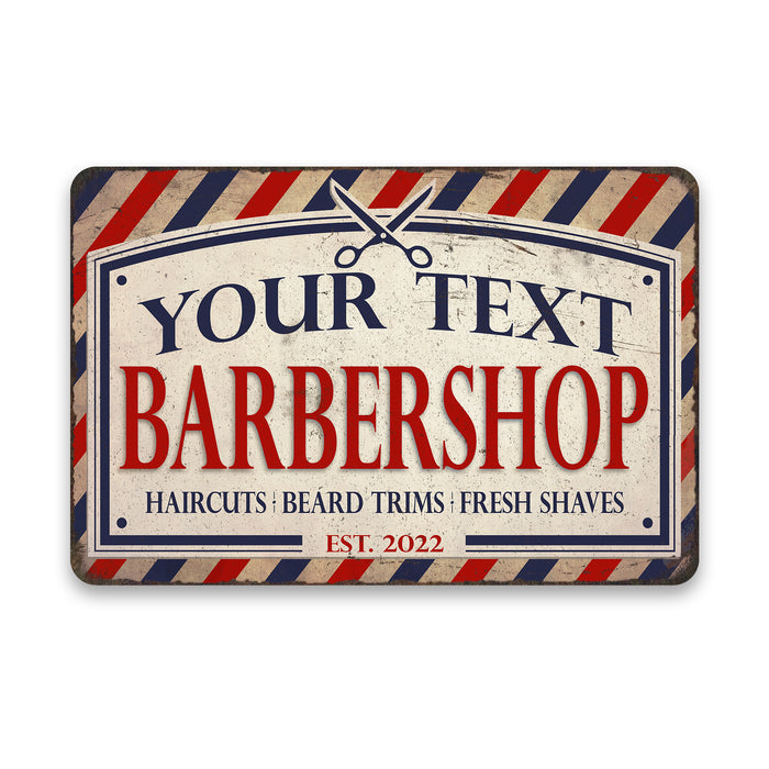 Personalized Name Barber Shop Sign, Haircut Beard Trim Fresh Shave Metal Home Store Decor Gift 108120118001