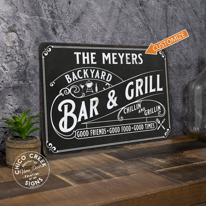 Personalized Backyard Bar and Grill Sign Patio Metal Home Decor Gift Chillin 108120114001