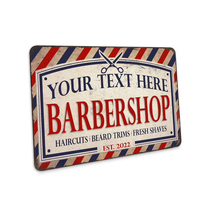 Personalized Name Barber Shop Sign, Haircut Beard Trim Fresh Shave Metal Home Store Decor Gift 108120118001
