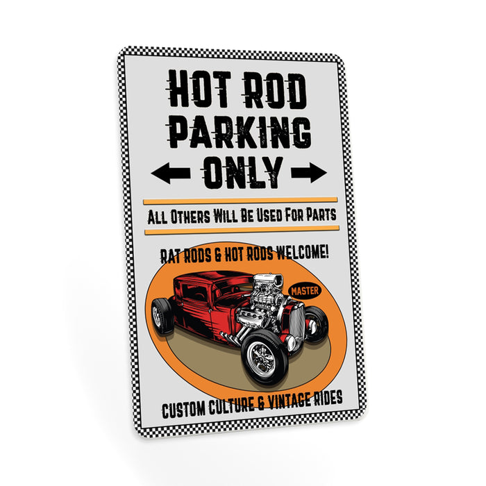 Hot Rod Parking Sign Garage Man Cave Auto Shop Decor Metal Parking Sign