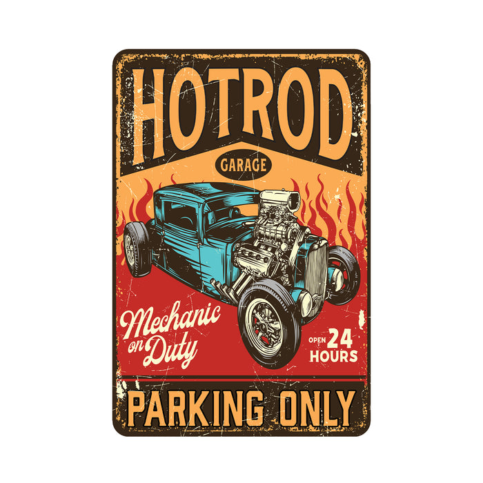 Hot Rod Parking Only Sign Garage Man Cave Decor Metal Parking Sign