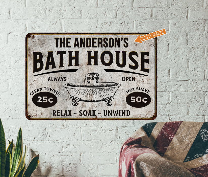 Personalized Bath House Sign Bathroom Wall Decor Wash Shower Hot Towel 108122002005
