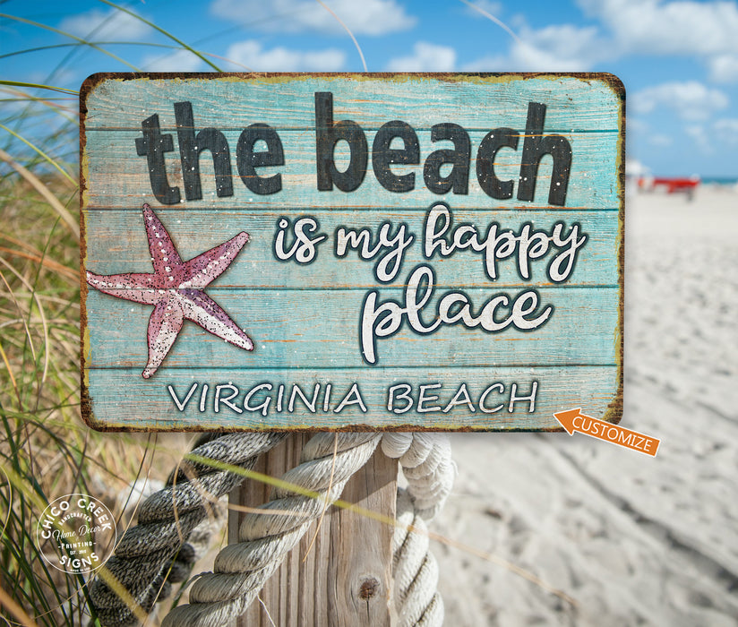 Personalized The Beach Is My Happy Place Sign 108122002014